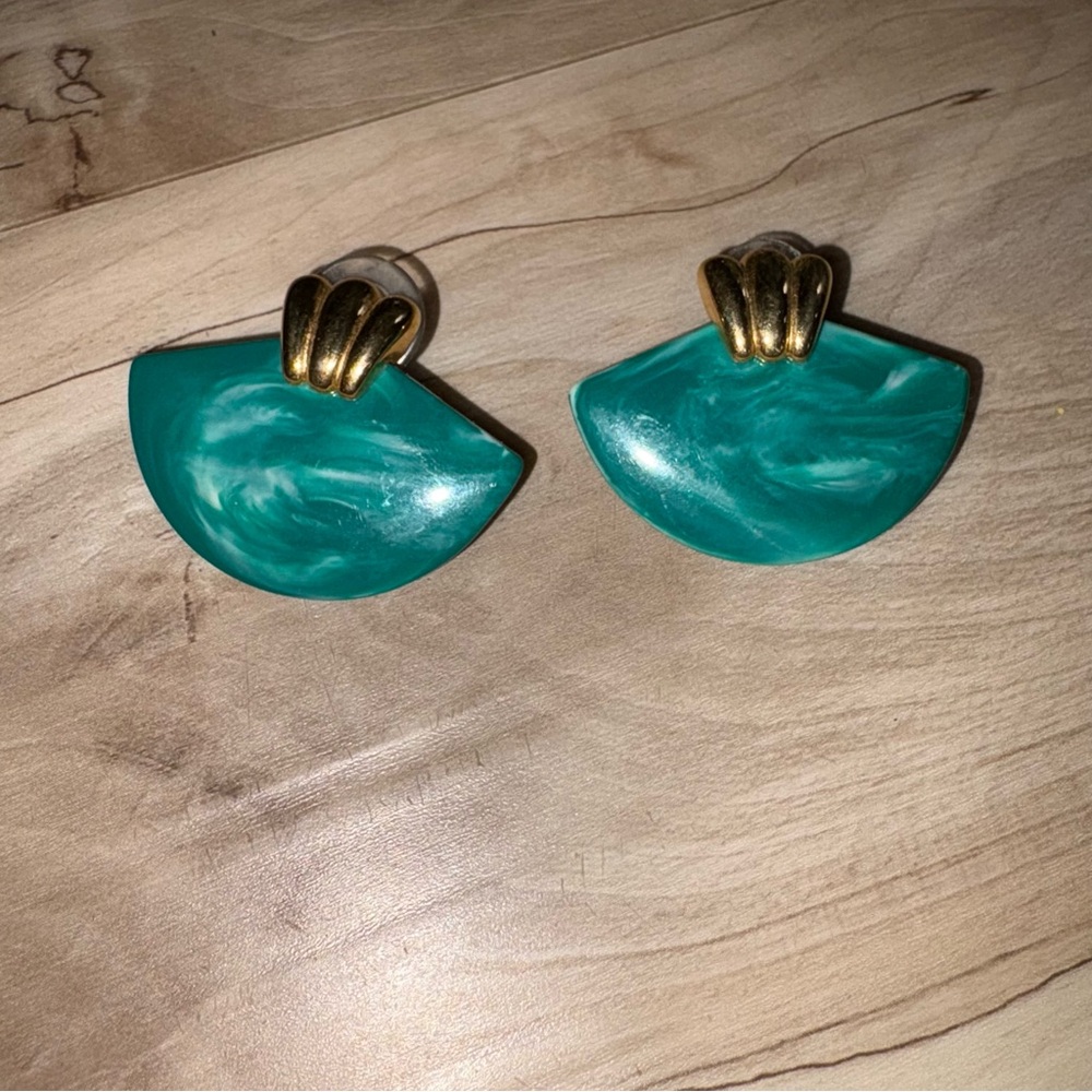 Vintage Teal and Gold Women's Earrings